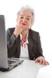Portrait of mature lady enjoys job - isolated on white stock image Portrait of mature lady enjoys job - isolated on white stock image