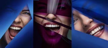 Portrait multiple d'un visage femelle derrière une bande en plastique photo libre de droits Portrait multiple d'un visage femelle derrière une bande en plastique photo libre de droits