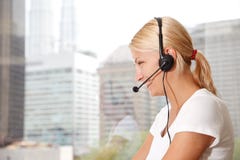 Portrait Of A Beautiful Woman With Headset Stock Photography Portrait Of A Beautiful Woman With Headset Stock Photography