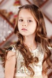Portrait Of A Cute Long-haired Little Girl In Dress. Close Up Picture Royalty Free Stock Photos