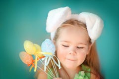 Portrait Of A Little Girl In Easter Bunny Ears Stock Photography