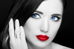 Portrait Of Beautiful Woman With Ring. Royalty Free Stock Photos Portrait Of Beautiful Woman With Ring. Royalty Free Stock Photos