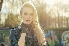 Portrait Of Blonde Woman, Stylish Sunglasses, Long Hairs Royalty Free Stock Images Portrait Of Blonde Woman, Stylish Sunglasses, Long Hairs Royalty Free Stock Images