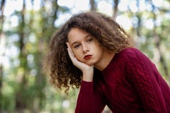 Portrait Of Curly Hair Teen Girl Outdoor Stock Images Portrait Of Curly Hair Teen Girl Outdoor Stock Images
