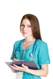 Portrait Of Female Doctor In The Green Uniform Royalty Free Stock Image Portrait Of Female Doctor In The Green Uniform Royalty Free Stock Image