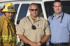 Portrait Of Firefighter, Traffic Cop And EMT Doctor Royalty Free Stock Images Portrait Of Firefighter, Traffic Cop And EMT Doctor Royalty Free Stock Images