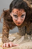 Portrait Of Girl With Leopard S Face-art Stock Photo Portrait Of Girl With Leopard S Face-art Stock Photo
