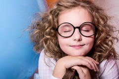 Portrait Of Teen Girl Dreaming In Glasses With Eyes Closed Again Royalty Free Stock Photo
