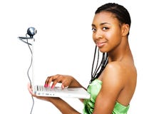 Portrait Of Teenage Girl Using A Laptop Stock Images