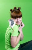 Portrait Of The Young Girl With White Rat Stock Photos Portrait Of The Young Girl With White Rat Stock Photos
