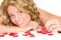 Portrait Of Young Blond Woman With Red Valentine H Royalty Free Stock Photography