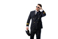 Portrait Of Young Pilot In Sunglasses Looking Away Stock Images