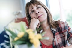Portrait of pensive mature woman stock images Portrait of pensive mature woman stock images