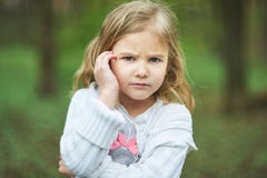 Portrait of sad unhappy little girl. Little sad child is lonesome. upset and distraught angry facial expression. royalty free stock images Portrait of sad unhappy little girl. Little sad child is lonesome. upset and distraught angry facial expression. royalty free stock images
