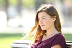 Portrait of a serious girl thinking outdoors royalty free stock photography Portrait of a serious girl thinking outdoors royalty free stock photography