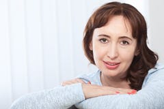 Portrait of smiling middle aged caucasian woman. stock photography Portrait of smiling middle aged caucasian woman. stock photography