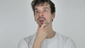 Portrait of Thinking Young Casual Man Having New Idea stock video Portrait of Thinking Young Casual Man Having New Idea stock video