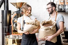 Portrait of baristas with coffee beans Stock Image Portrait of baristas with coffee beans Stock Image