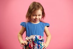 Portrait of upset little girl three years on pink isolated background, expresses frustration or resentment, demonstrates Stock Images Portrait of upset little girl three years on pink isolated background, expresses frustration or resentment, demonstrates Stock Images