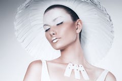 Portrait of woman in paper hat Stock Images Portrait of woman in paper hat Stock Images