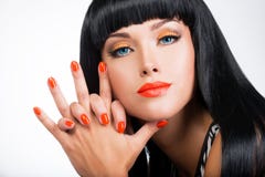 Portrait of a woman with red nails and glamour makeup stock image Portrait of a woman with red nails and glamour makeup stock image