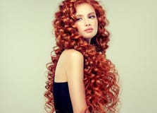 Portrait of young, attractive young model with incredible dense, long, curly red hair.Frizzy hair. royalty free stock photos Portrait of young, attractive young model with incredible dense, long, curly red hair.Frizzy hair. royalty free stock photos