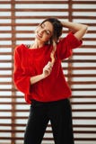 Portrait of young beautiful caucasian woman in red t-shirt royalty free stock images Portrait of young beautiful caucasian woman in red t-shirt royalty free stock images