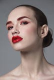 Portrait of young beautiful woman with red lipstick, s Stock Photos Portrait of young beautiful woman with red lipstick, s Stock Photos