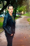 Portrait of young beautiful man outdoors, path in the park royalty free stock image Portrait of young beautiful man outdoors, path in the park royalty free stock image