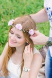 Portrait of a young blonde smiling as her man stock images Portrait of a young blonde smiling as her man stock images