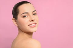 Portrait of young woman with beautiful face and natural makeup on color background royalty free stock photos Portrait of young woman with beautiful face and natural makeup on color background royalty free stock photos