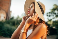Portrait of young woman at city street. royalty free stock images Portrait of young woman at city street. royalty free stock images
