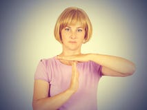 Portrait, young, woman showing time out gesture with hands isola Royalty Free Stock Image Portrait, young, woman showing time out gesture with hands isola Royalty Free Stock Image