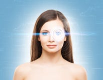 Portrait of a young woman with a virtual hologram Royalty Free Stock Image Portrait of a young woman with a virtual hologram Royalty Free Stock Image