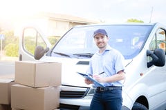 Portret zaufanie ekspresowy kurier zdjęcia stock Portret zaufanie ekspresowy kurier zdjęcia stock