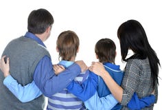 Porträt der freundlichen vierköpfiger Familie lizenzfreie stockfotos Porträt der freundlichen vierköpfiger Familie lizenzfreie stockfotos