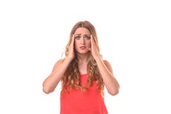 Porträt von den jungen Blondinen, die Hauptschmerzen haben lizenzfreie stockfotos Porträt von den jungen Blondinen, die Hauptschmerzen haben lizenzfreie stockfotos