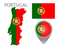 Portugalia flaga, mapa i mapa pointer, ilustracji Portugalia flaga, mapa i mapa pointer, ilustracji