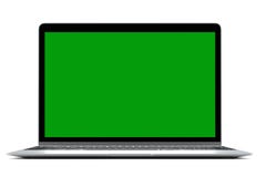 Portátil moderno do computador no fundo branco com a tela verde para o modelo com trajeto cliping ilustração royalty free Portátil moderno do computador no fundo branco com a tela verde para o modelo com trajeto cliping ilustração royalty free