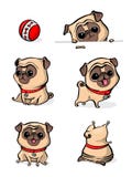 Pose del cane del carlino del personaggio dei cartoni animati Cane di animale domestico sveglio nello stile piano Imposti i cani illustrazione di stock Pose del cane del carlino del personaggio dei cartoni animati Cane di animale domestico sveglio nello stile piano Imposti i cani illustrazione di stock