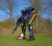 Position mech de soldat de la science fiction sur un fond de paysage Robot futuriste militaire avec un vert et un m?tal gris de c illustration stock Position mech de soldat de la science fiction sur un fond de paysage Robot futuriste militaire avec un vert et un m?tal gris de c illustration stock