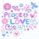 Positionnement peu précis de vecteur de griffonnages de cahier de paix et d'amour illustration stock Positionnement peu précis de vecteur de griffonnages de cahier de paix et d'amour illustration stock