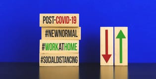 Post-COVID-19 business concept banner, new normal, stay safe and work at home, pandemic influence and performance