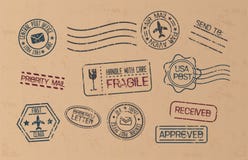 Post marks set on craft paper Background. Set of Blank Postage S royalty free illustration Post marks set on craft paper Background. Set of Blank Postage S royalty free illustration