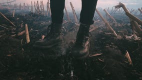 Postapocalypse Menina no campo chamuscado Carregadores vídeos de arquivo Postapocalypse Menina no campo chamuscado Carregadores vídeos de arquivo