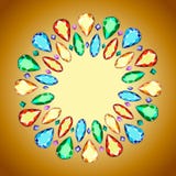 Postcard with colorful gems. Colored gems of different cut stock illustration Postcard with colorful gems. Colored gems of different cut stock illustration
