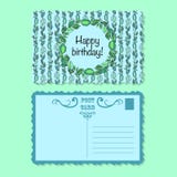 Postcard with leafs and back side of it. stock illustration Postcard with leafs and back side of it. stock illustration