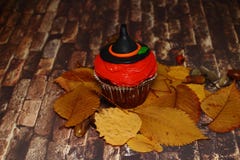 Postcard pumpkin in the black hat stock photos Postcard pumpkin in the black hat stock photos