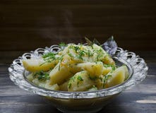 Potato stewed with vegetables and herbs. Tasty and nutritious lunch stock photo Potato stewed with vegetables and herbs. Tasty and nutritious lunch stock photo