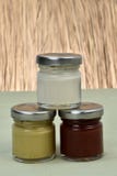 Pots with mayonnaise mustard and ketchup royalty free stock image Pots with mayonnaise mustard and ketchup royalty free stock image